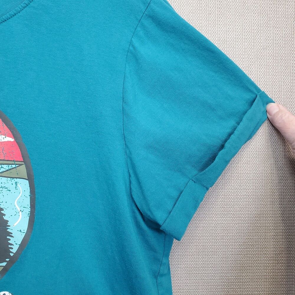 Love Peace & Lazy Days Teal Yellowstone Park Cropped T-Shirt Size Large - Picture 2 of 7